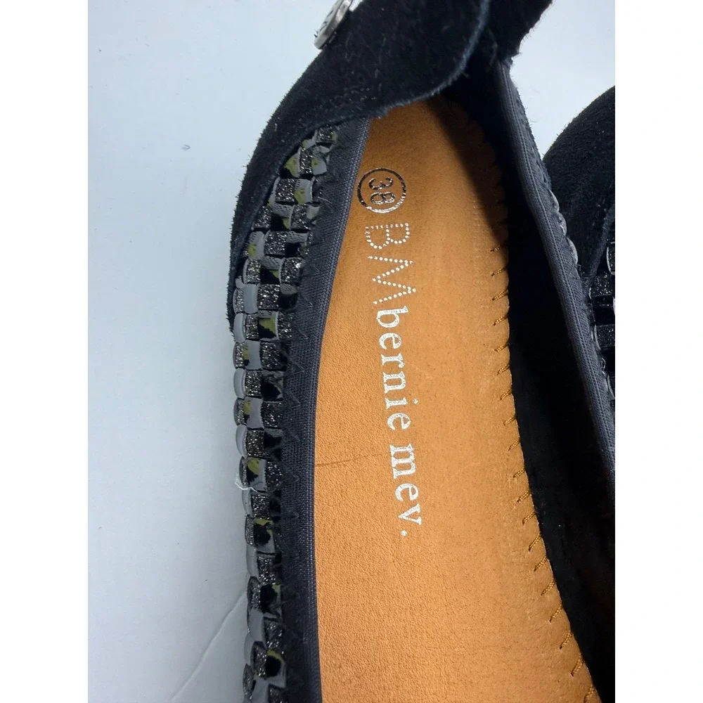 Bernie Mev Catwalk Black Glitter Woven Elastic Ballet‎ Flats Womens Size 38 EU